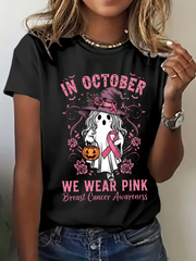 Sensibilisation au cancer du sein des femmes en octobre, nous portons un t-shirt décontracté imprimé rose