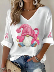 T-shirt à imprimé ruban rose pour femmes, sensibilisation au cancer du sein