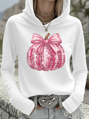 Haut à capuchon rose de soutien de conscience de cancer du sein de potiron des femmes