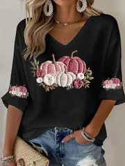 T-shirt décontracté à imprimé floral Cancer du sein pour femmes