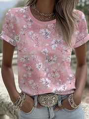 T-shirt Décontracté Femme Rose Imprimé Floral