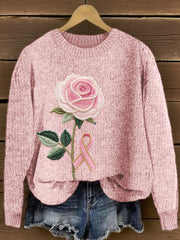 Pull Femme Rose Rose Brodé En Maille