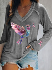 T-shirt Décontracté Femme Imprimé Colibri Rose
