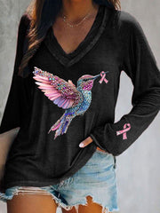 T-shirt Décontracté Femme Imprimé Colibri Rose