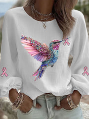 T-shirt Décontracté Femme Imprimé Colibri Rose