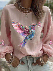 T-shirt Décontracté Femme Imprimé Colibri Rose