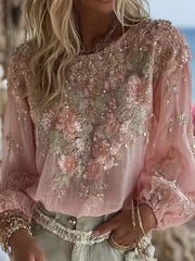 T-shirt Décontracté Femme Rose Imprimé Floral