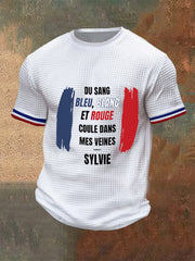 Chandail à manches courtes du Sang Bleu Blanc Rouge Coule Dans mes Veines Waffle Homme