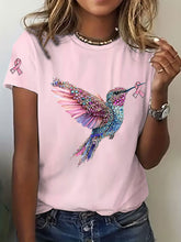 T-shirt décontracté imprimé Colibri de sensibilisation au cancer du sein pour femmes