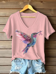 T-shirt Décontracté Femme Imprimé Colibri Rose