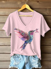 T-shirt Décontracté Femme Imprimé Colibri Rose