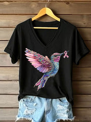 T-shirt Décontracté Femme Imprimé Colibri Rose