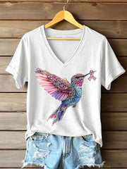 T-shirt Décontracté Femme Imprimé Colibri Rose