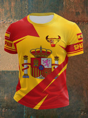 Haut à manches courtes imprimé drapeau de l'Espagne pour hommes