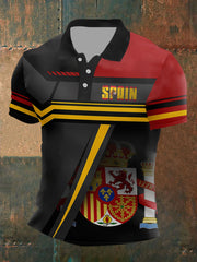 Haut à manches courtes imprimé drapeau de l'Espagne pour hommes