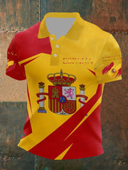 Haut à manches courtes imprimé drapeau de l'Espagne pour hommes