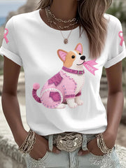 T-shirt de soutien de sensibilisation au cancer du sein ruban rose chien rose femme