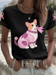 T-shirt de soutien de sensibilisation au cancer du sein ruban rose chien rose femme