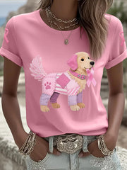 T-shirt de soutien de sensibilisation au cancer du sein ruban rose chien rose femme