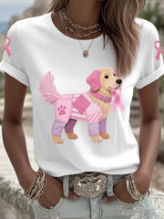 T-shirt de soutien de sensibilisation au cancer du sein ruban rose chien rose femme