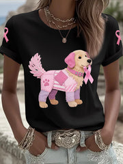 T-shirt de soutien de sensibilisation au cancer du sein ruban rose chien rose femme