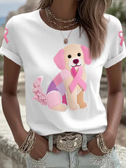 T-shirt de soutien de sensibilisation au cancer du sein ruban rose chien rose femme
