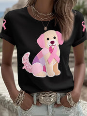 T-shirt de soutien de sensibilisation au cancer du sein ruban rose chien rose femme