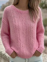 Couleur unie Casual Crew Neck Top des femmes