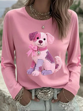 T-shirt à manches longues pour femmes Rose Chien Rose Ruban Soutien Sensibilisation au Cancer du Sein