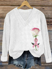 Haut Décontracté Femme Rose Ruban Imprimé Sensibilisation Au Cancer Du Sein