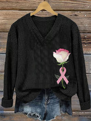 Haut Décontracté Femme Rose Ruban Imprimé Sensibilisation Au Cancer Du Sein