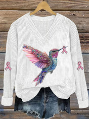 Haut Décontracté Femme Rose Ruban Imprimé Sensibilisation Au Cancer Du Sein