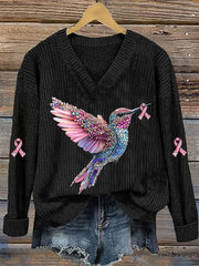 Haut Décontracté Femme Rose Ruban Imprimé Sensibilisation Au Cancer Du Sein