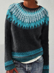 Chandail islandais ras du cou des femmes Loose Pullover