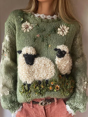 Mignon Fuzzy Sheep Imprimé Cozy Sweatshirt régulier des femmes