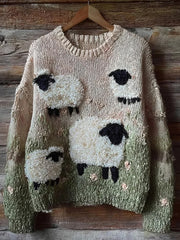 Mignon Fuzzy Sheep Imprimé Cozy Sweatshirt régulier des femmes