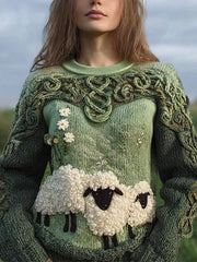 Mignon Fuzzy Sheep Imprimé Cozy Sweatshirt régulier des femmes