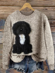 Pull en tricot confortable pour femme Fuzzy Dog Wool Art