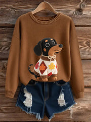 Sweat-shirt à manches longues imprimé chien automne femme