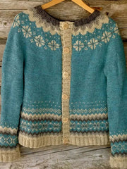 Chandail islandais pour femmes Jacquard Casual Bouton confortable Cardigan en tricot