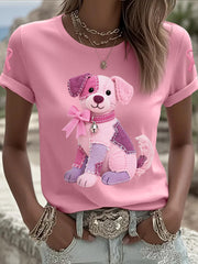 T-shirt de soutien de sensibilisation au cancer du sein ruban rose chien rose femme
