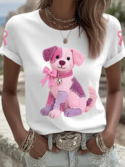 T-shirt de soutien de sensibilisation au cancer du sein ruban rose chien rose femme