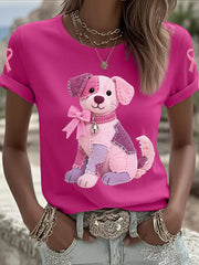 T-shirt de soutien de sensibilisation au cancer du sein ruban rose chien rose femme