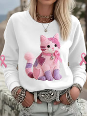 Femme Rose Chat Rose Ruban de Soutien de Sensibilisation au Cancer du Sein Sweatshirt