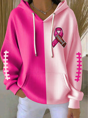 Women's Breast Cancer Awareness Rugby Rose Ruban Imprimer Casual Hoodie