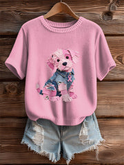 Femmes Cancer du sein Sensibilisation Denim Puppy Imprimer T-Shirt