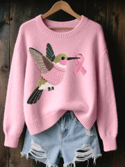 Pull Cozy en Tricot Motif Colibri en Feutre pour Femme