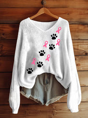 Femmes du cancer du sein rose ruban imprimé col V Top