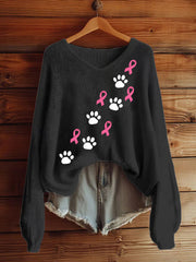 Femmes du cancer du sein rose ruban imprimé col V Top