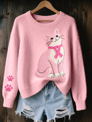 Charmant Chat Crochet Motif Cozy Tricot Pull Femme